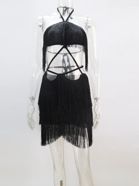 Elegant White Fringed Mini Dress