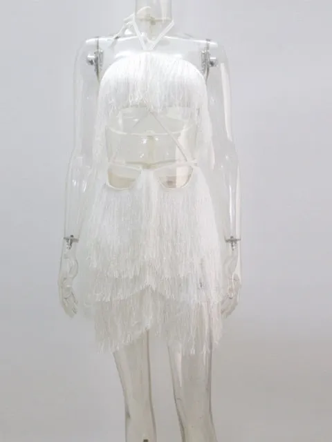 Elegant White Fringed Mini Dress