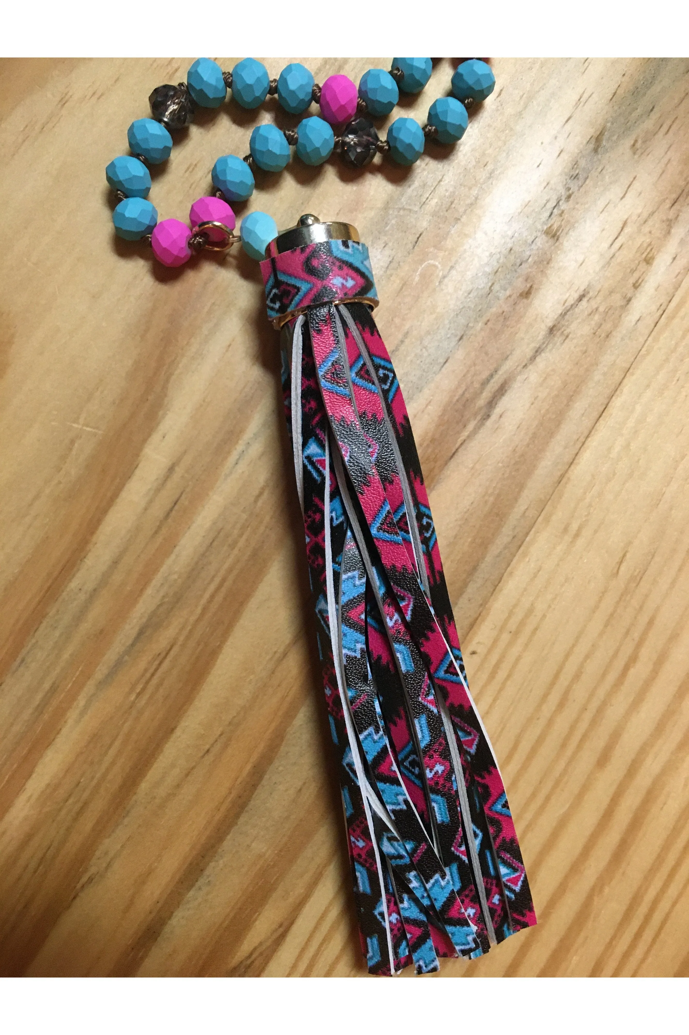 Emma Bright Turquoise And Hot Pink Aztec Necklace