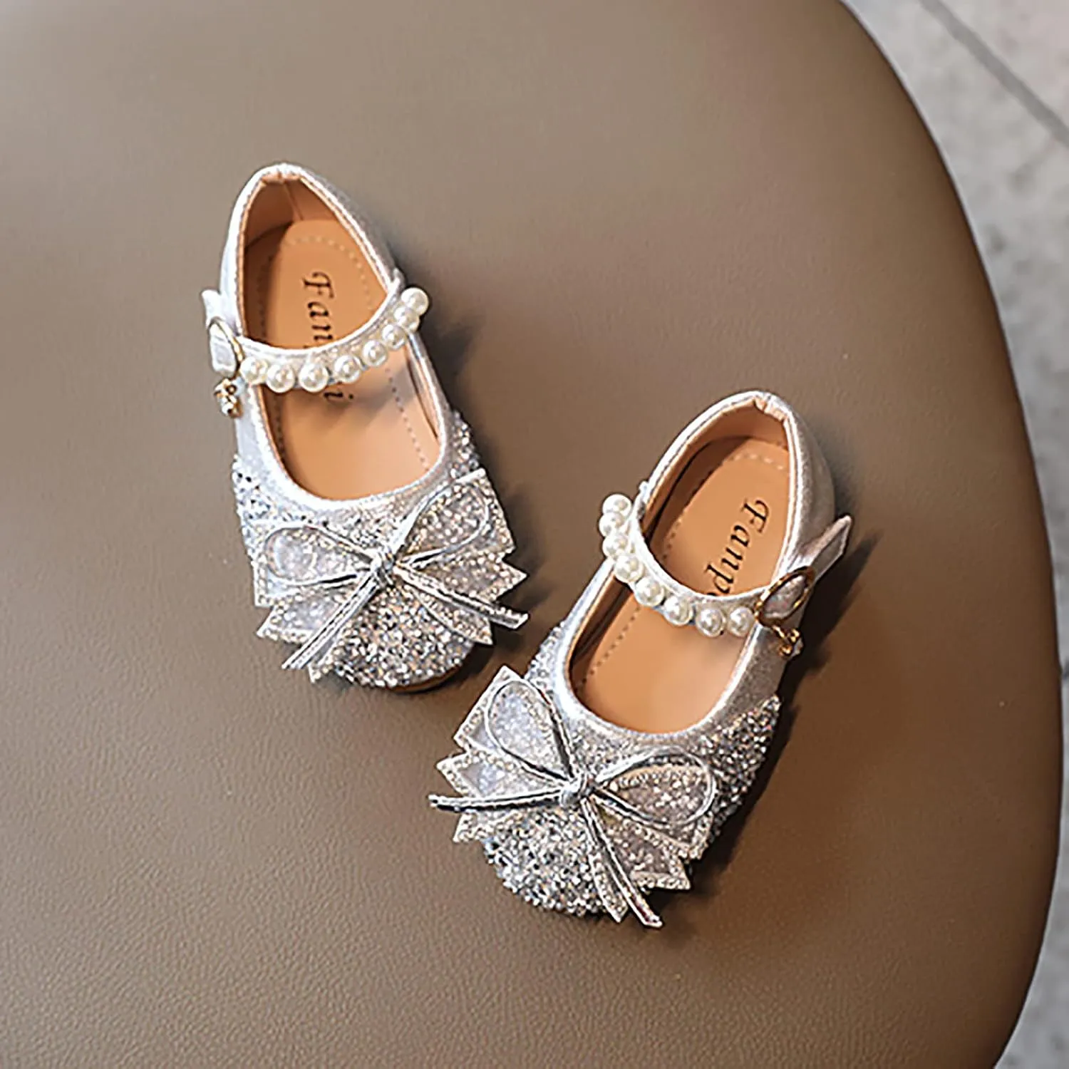 EnJoCho Girls Toddler/Little Kid Pearl Crystal Dress Flats Shoes Bow Flower Girl Ballet Flat Bling Bowknot Princess Sandals
