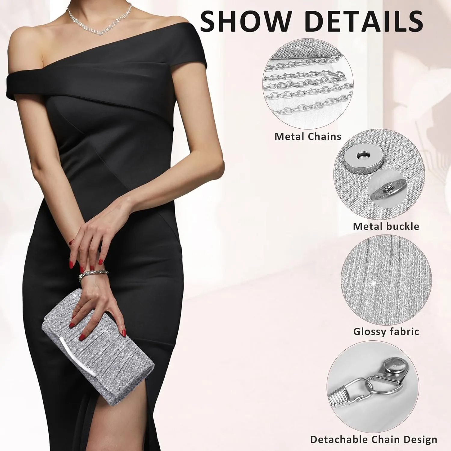 Evening Bag Clutch Purses for Women Wedding Bag Sparkling Party Handbag with Detachable Chain