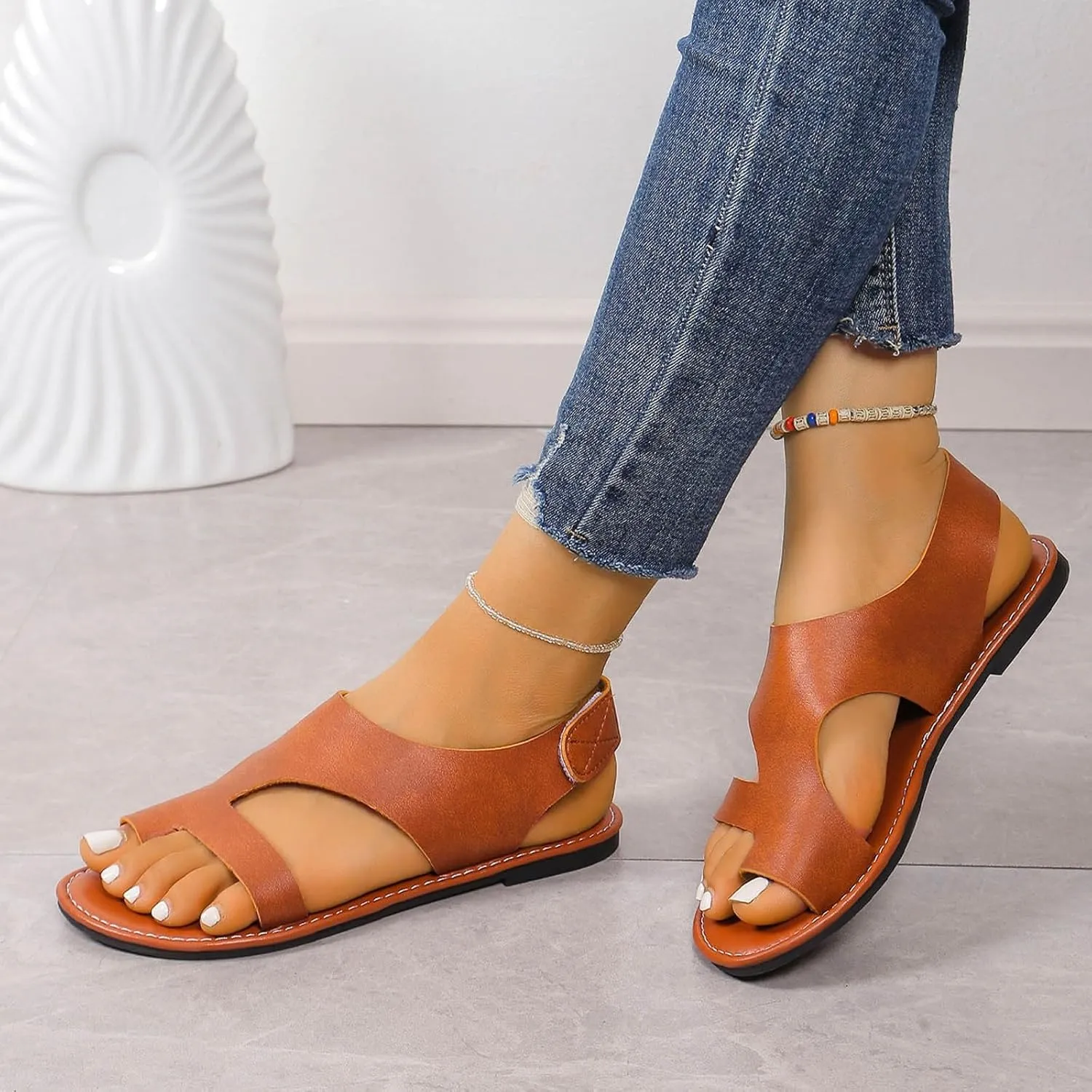 Flip Flops For Women 2025 - Vegan Leather Women Slippers Womens Sandals Women's Flat Sandals Women Shoes