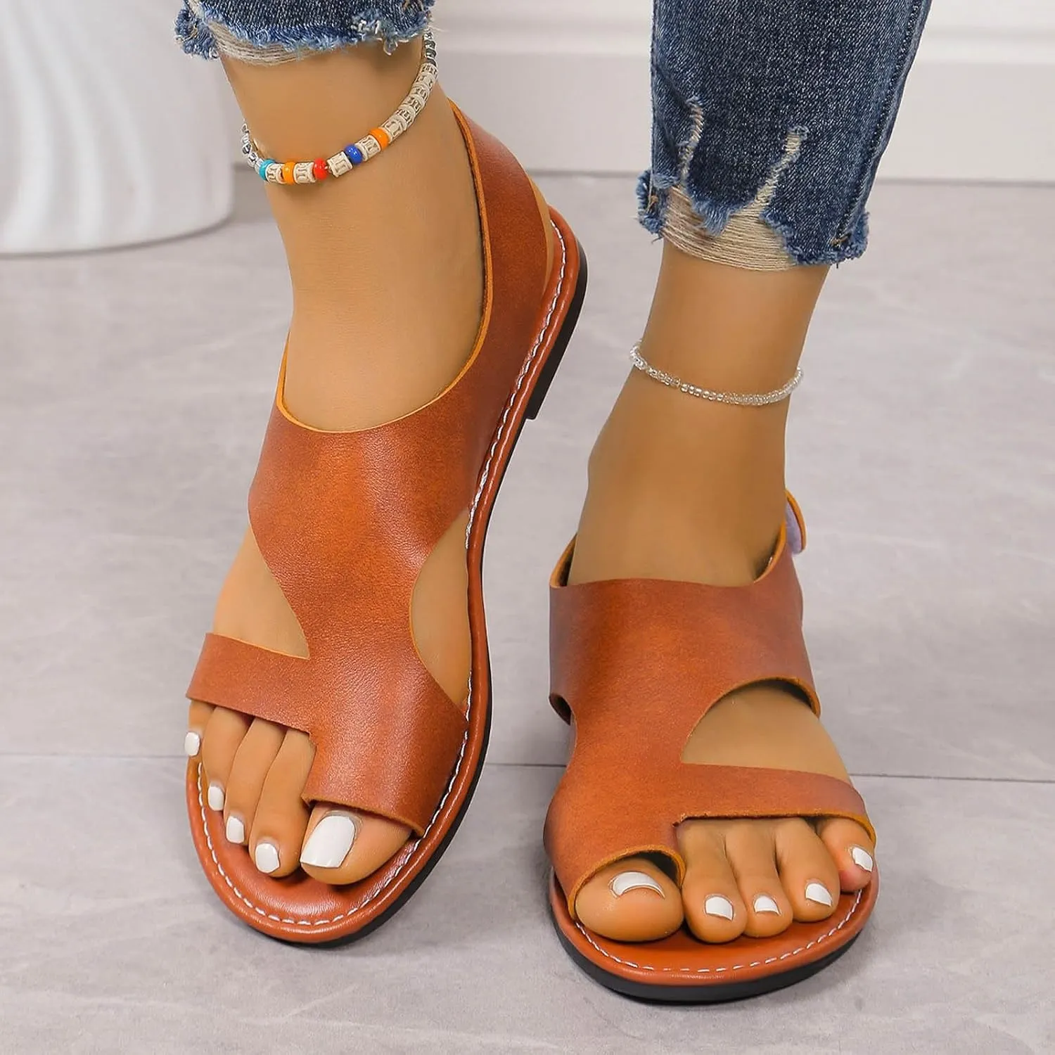 Flip Flops For Women 2025 - Vegan Leather Women Slippers Womens Sandals Women's Flat Sandals Women Shoes