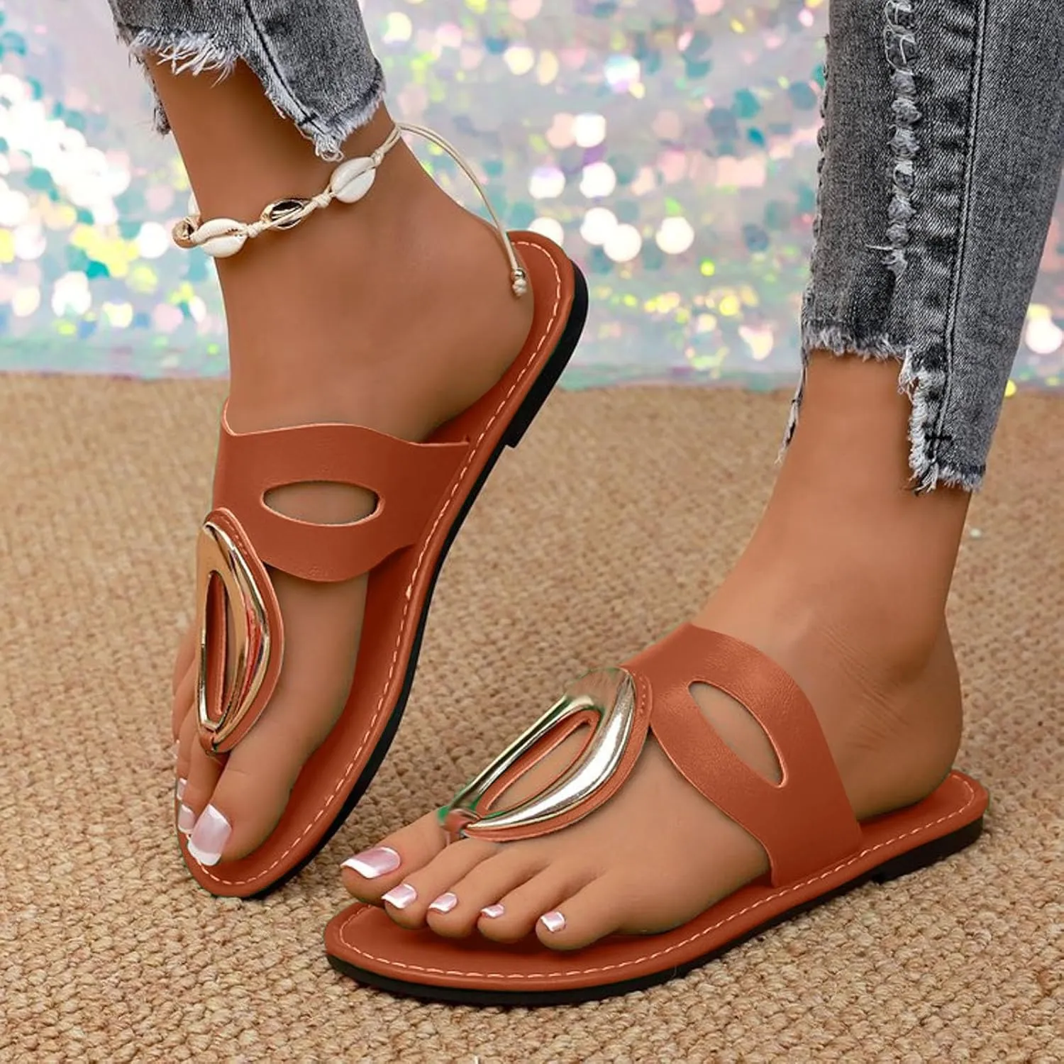 Flip flops for Women Vegan Leather Women Slippers Sandals Women Beach Essentials Slides for Women Fashion Footwear Flats