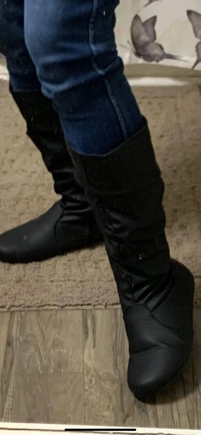 Forever Womens Round Toe Slouch Vegan Comfy Flat Mid Calf Tall Boots