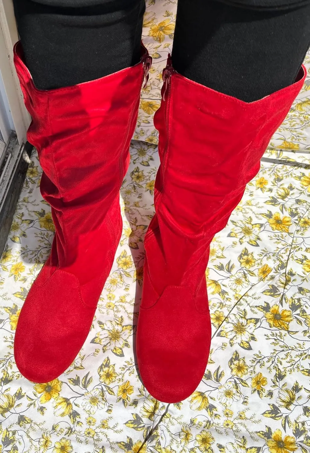 Forever Womens Round Toe Slouch Vegan Comfy Flat Mid Calf Tall Boots