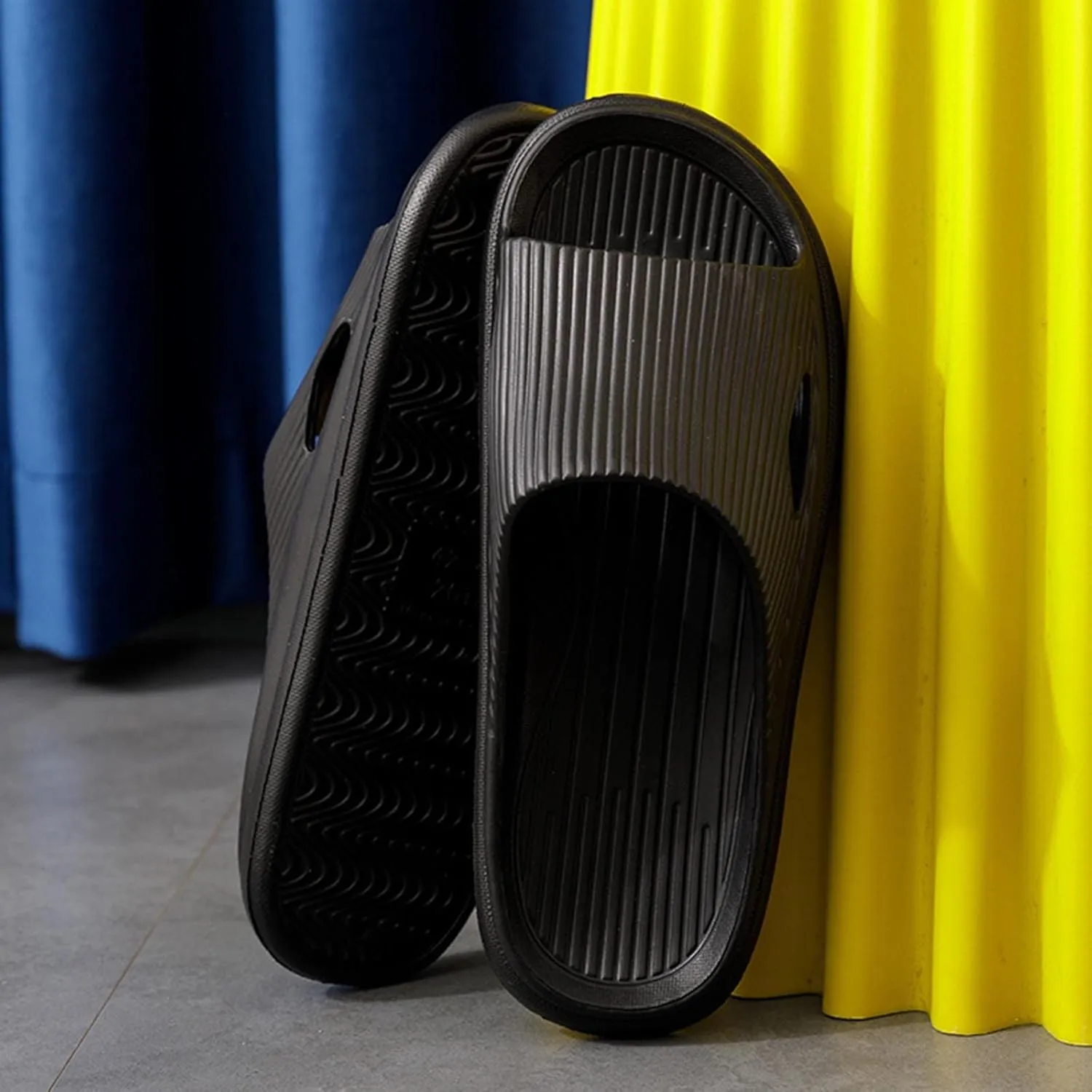 Gentlemen Couple Slippers - Flat Solid Color Stripe Home Slippers with Hard Sole for Men Under 20