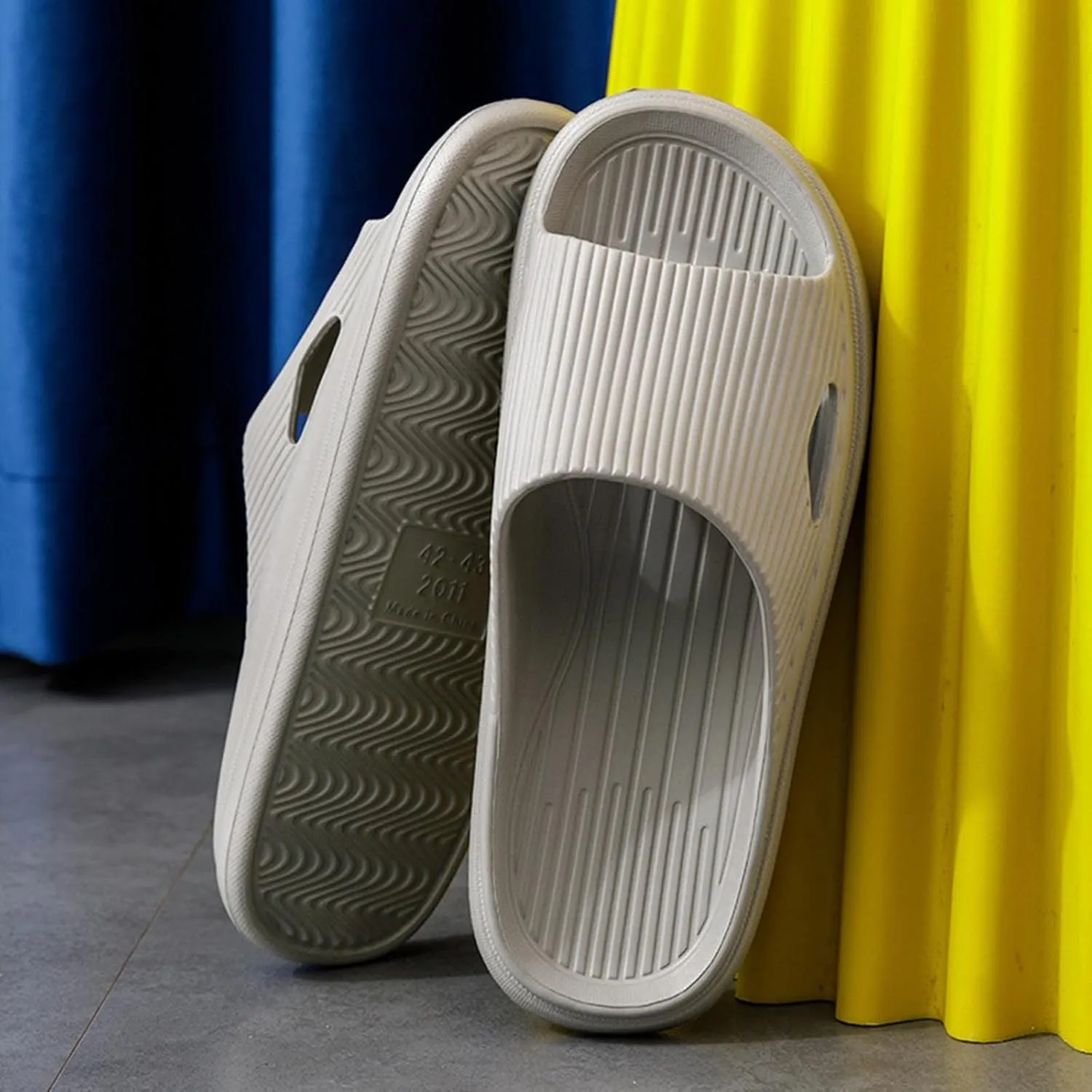 Gentlemen Couple Slippers - Flat Solid Color Stripe Home Slippers with Hard Sole for Men Under 20