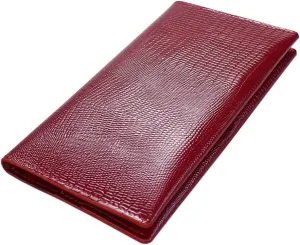 Genuine leather banknote wallet Travel red Lizard (leather, durable stitching, folds in half, holds 4 cards, coin pocket, flat banknote compartment)