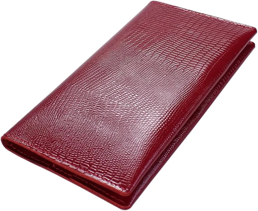Genuine leather banknote wallet Travel red Lizard (leather, durable stitching, folds in half, holds 4 cards, coin pocket, flat banknote compartment)