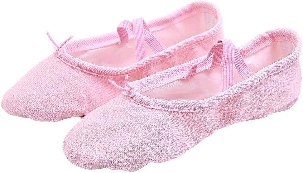 Girls Ballet Elastic Band Dance Shoes Canvas Gymnastics Flats Split Sole Shoes Toddler Dress Shoes Girls