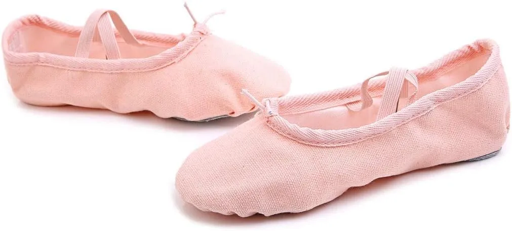 Girls Ballet Elastic Band Dance Shoes Canvas Gymnastics Flats Split Sole Shoes Toddler Dress Shoes Girls