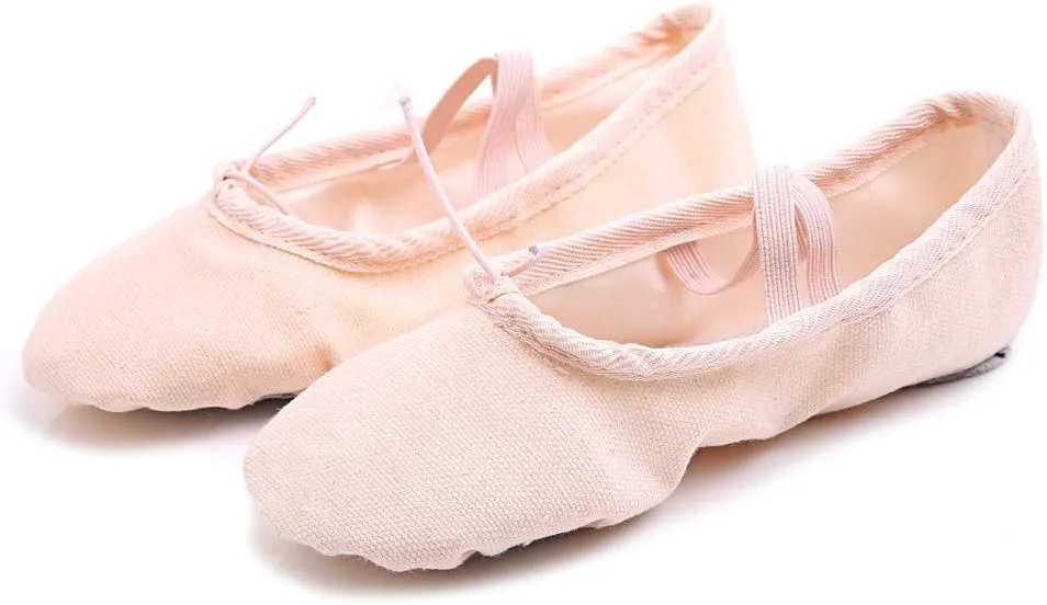 Girls Ballet Elastic Band Dance Shoes Canvas Gymnastics Flats Split Sole Shoes Toddler Dress Shoes Girls