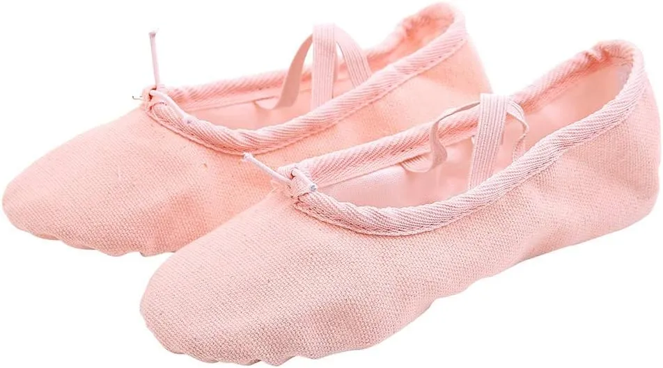 Girls Ballet Elastic Band Dance Shoes Canvas Gymnastics Flats Split Sole Shoes Toddler Dress Shoes Girls