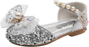 Girls Ballet Shoes Bow Plastics Pearl Color Matching Gradient Spring Shoes for Girls Strap Leather Sandals