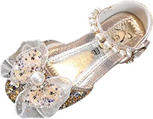 Girls Ballet Shoes Bow Plastics Pearl Color Matching Gradient Spring Shoes for Girls Strap Leather Sandals