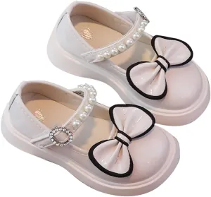 Girls Ballet Shoes Girl's Leather Shoes Dress Shoes Princess Shoes Bow Shiny Pearl Fairy Shoes for Lightweight Shoes