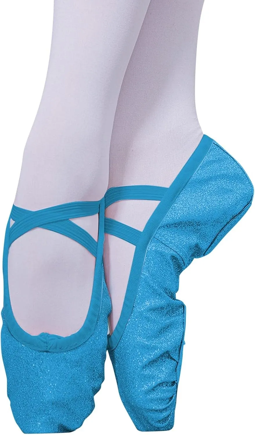 Girls Ballet Shoes Glitter Split-Sole Dance Slippers Toddler Kid Lightweight with Elastic Laces for Performance
