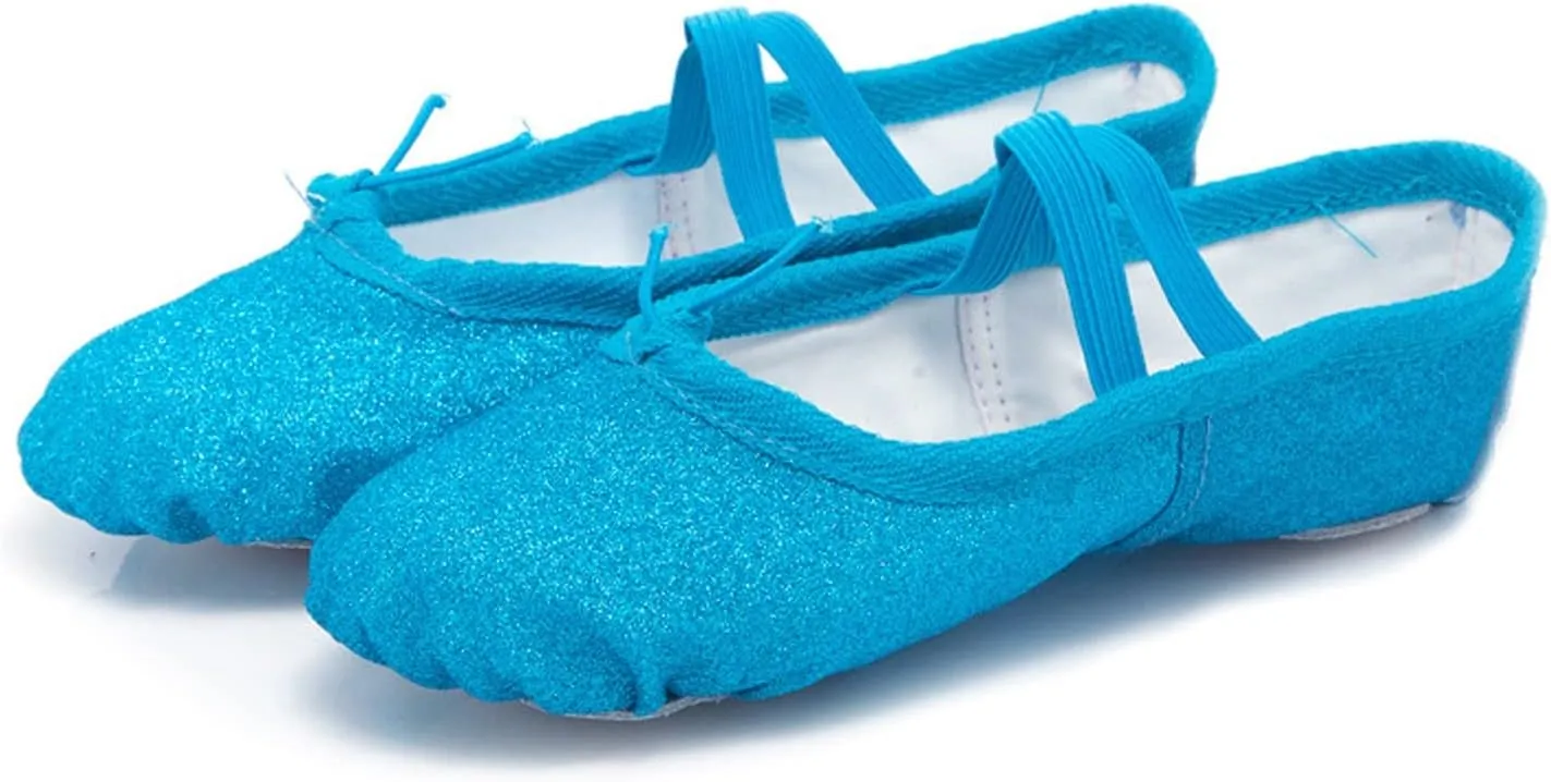Girls Ballet Shoes Glitter Split-Sole Dance Slippers Toddler Kid Lightweight with Elastic Laces for Performance