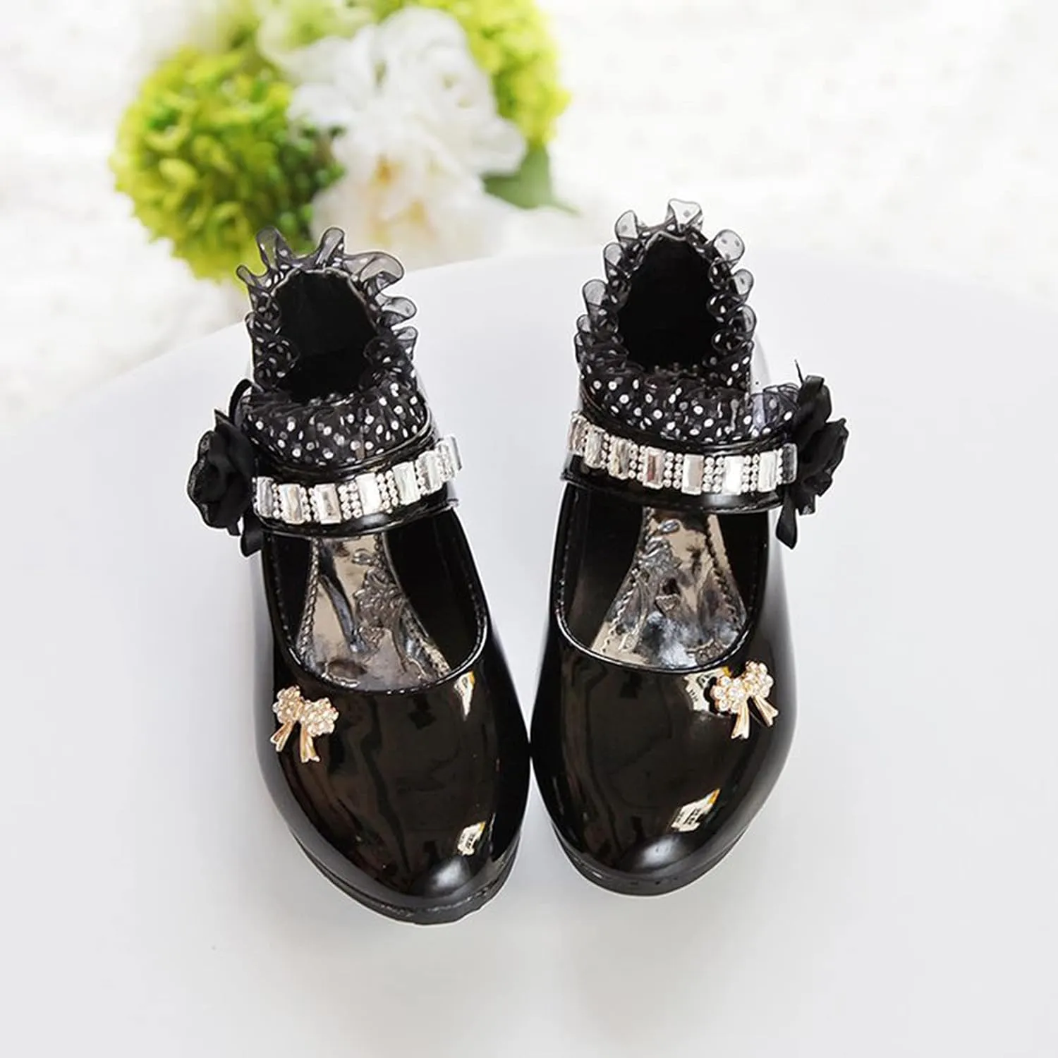 Girls Black Dress Shoes,Children Soft Girls Princess Shoes Baby Kid Leather Flower Dance Shoes Work Shoes 0-11 Years