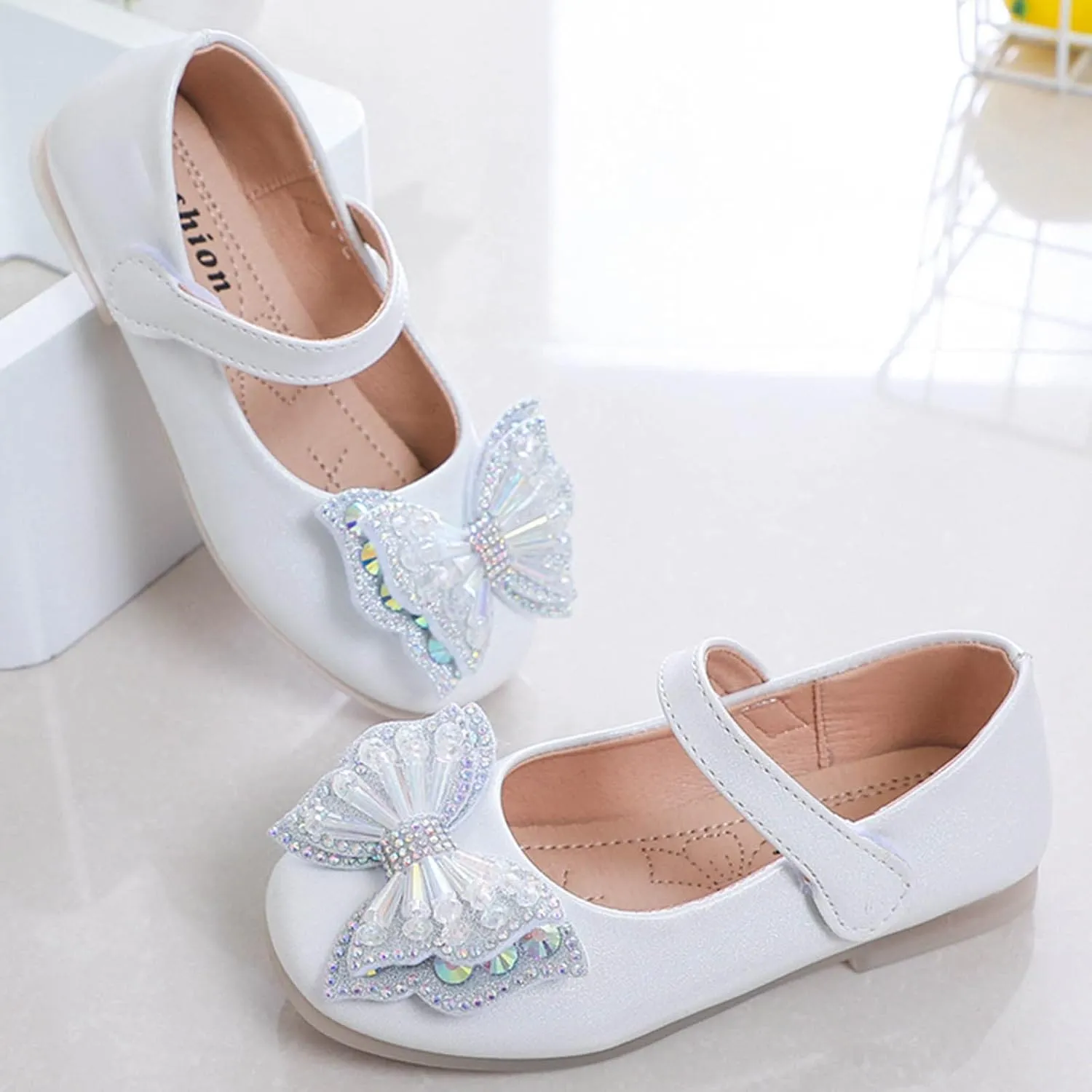 Girls Mary Jane Flats Bow Sequins Ballet Dance Shoes Wedding Party PU Leather Dress Shoes For Toddler Baby