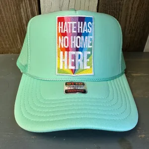 HATE HAS NO HOME HERE High Crown Trucker Hat - Seafoam Green