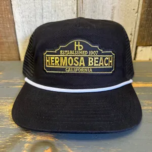 Hermosa Beach ARE YOU ESTABLISHED? Brushed Rope Trucker Hat - Black
