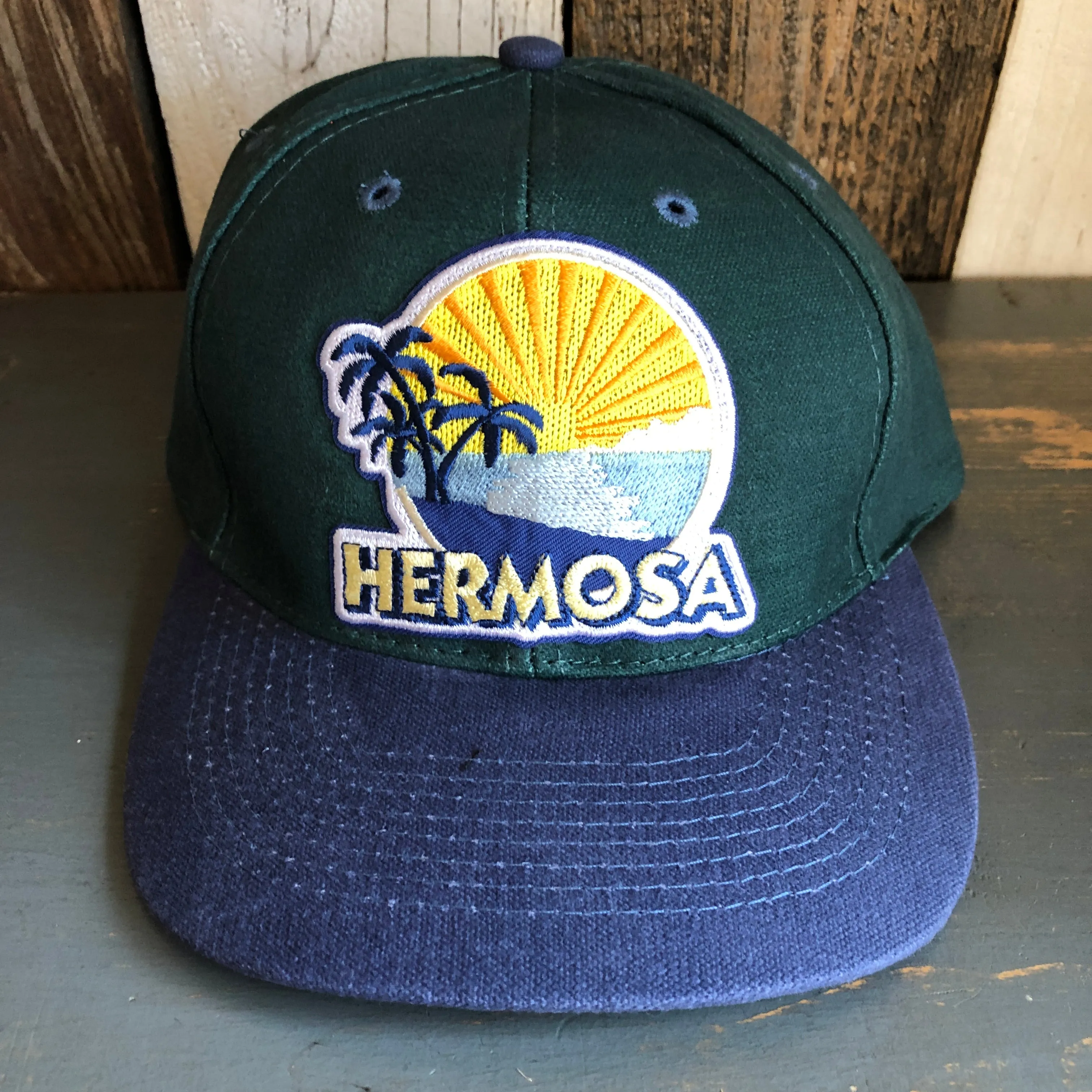 Hermosa Beach FIESTA - 6 Panel Low Profile Baseball Cap with Adjustable Strap with Press Buckle - Dark Green/Navy