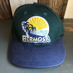 Hermosa Beach FIESTA - 6 Panel Low Profile Baseball Cap with Adjustable Strap with Press Buckle - Dark Green/Navy