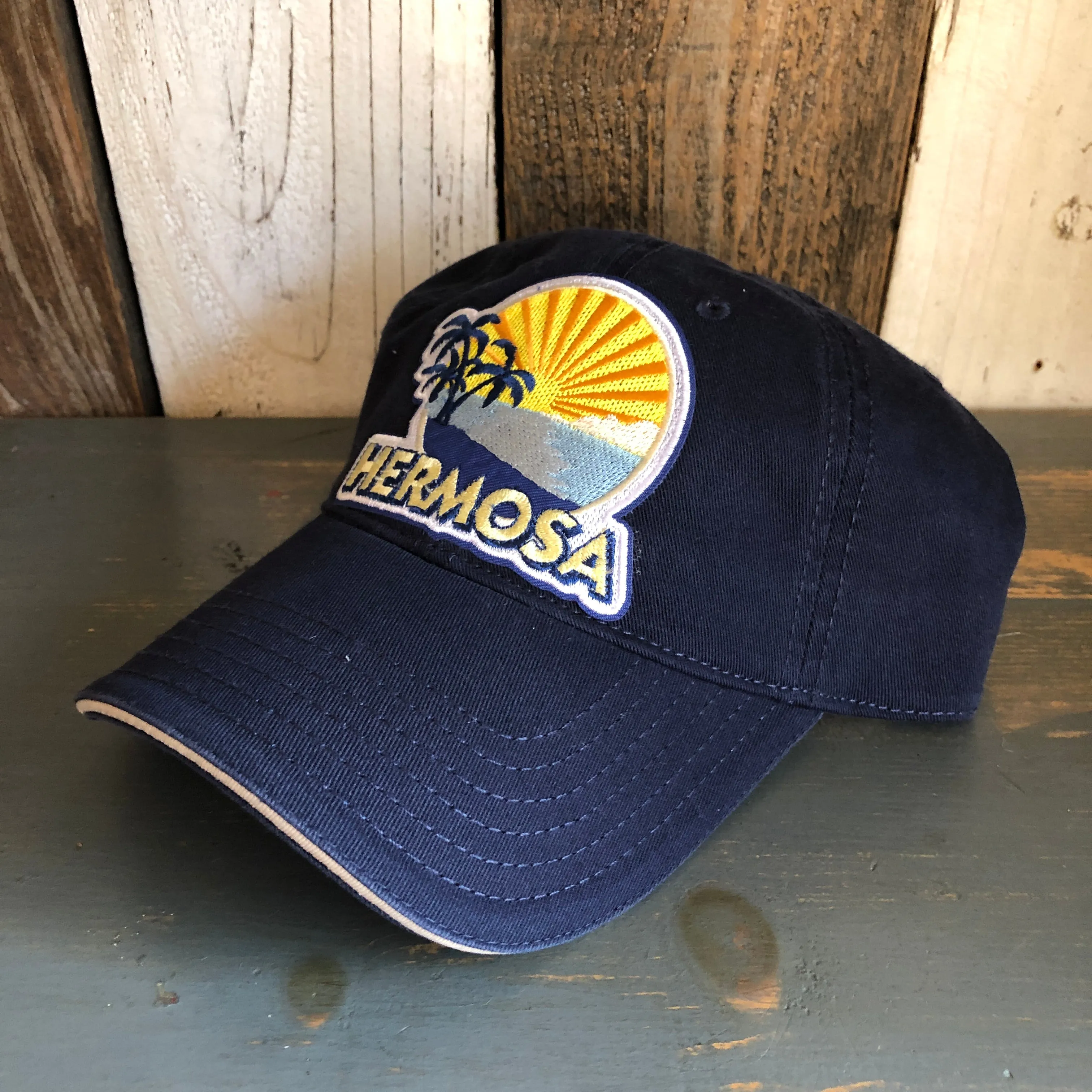 Hermosa Beach FIESTA - 6 Panel Low Profile Style Dad Hat with Velcro Closure - Navy/Navy/Khaki