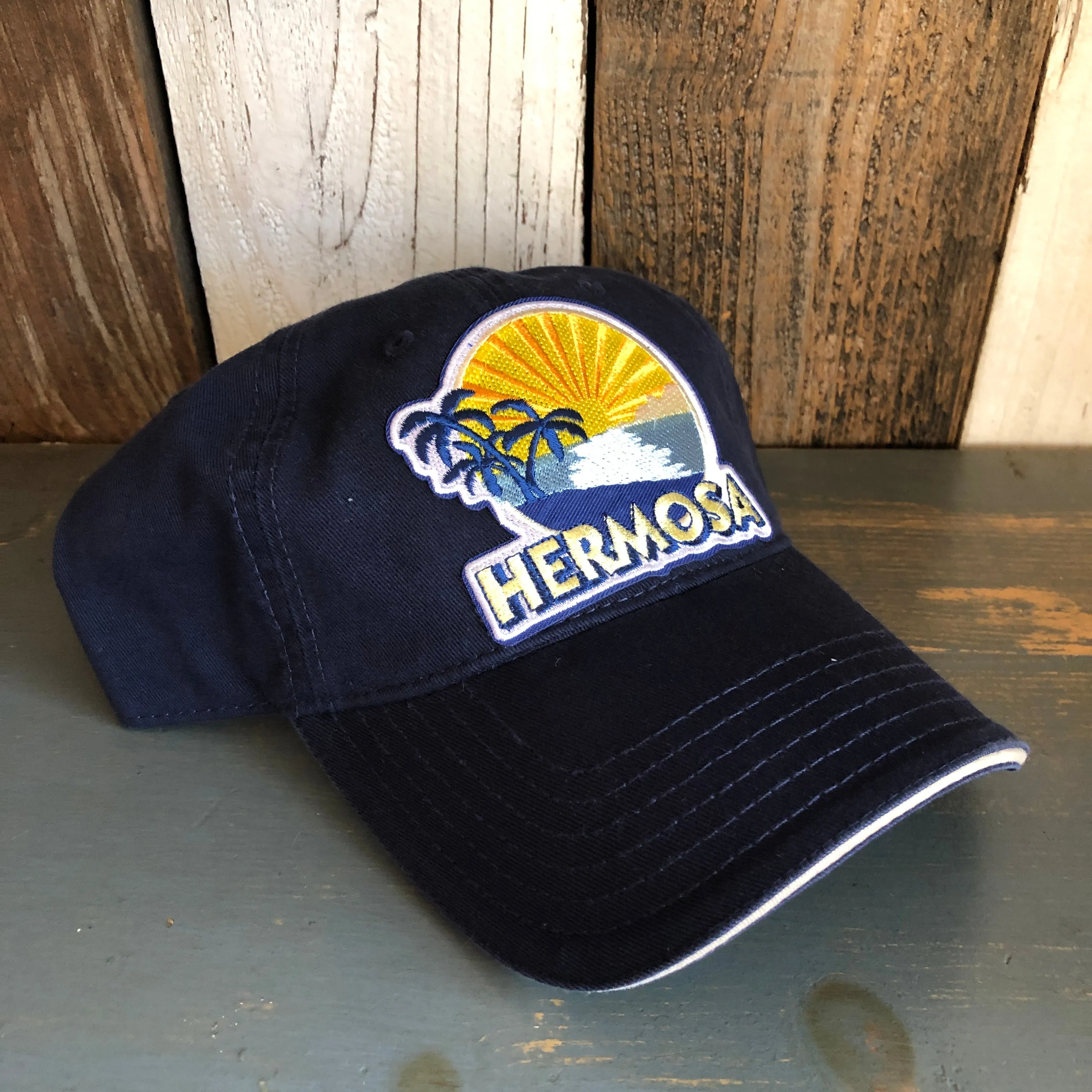 Hermosa Beach FIESTA - 6 Panel Low Profile Style Dad Hat with Velcro Closure - Navy/Navy/Khaki