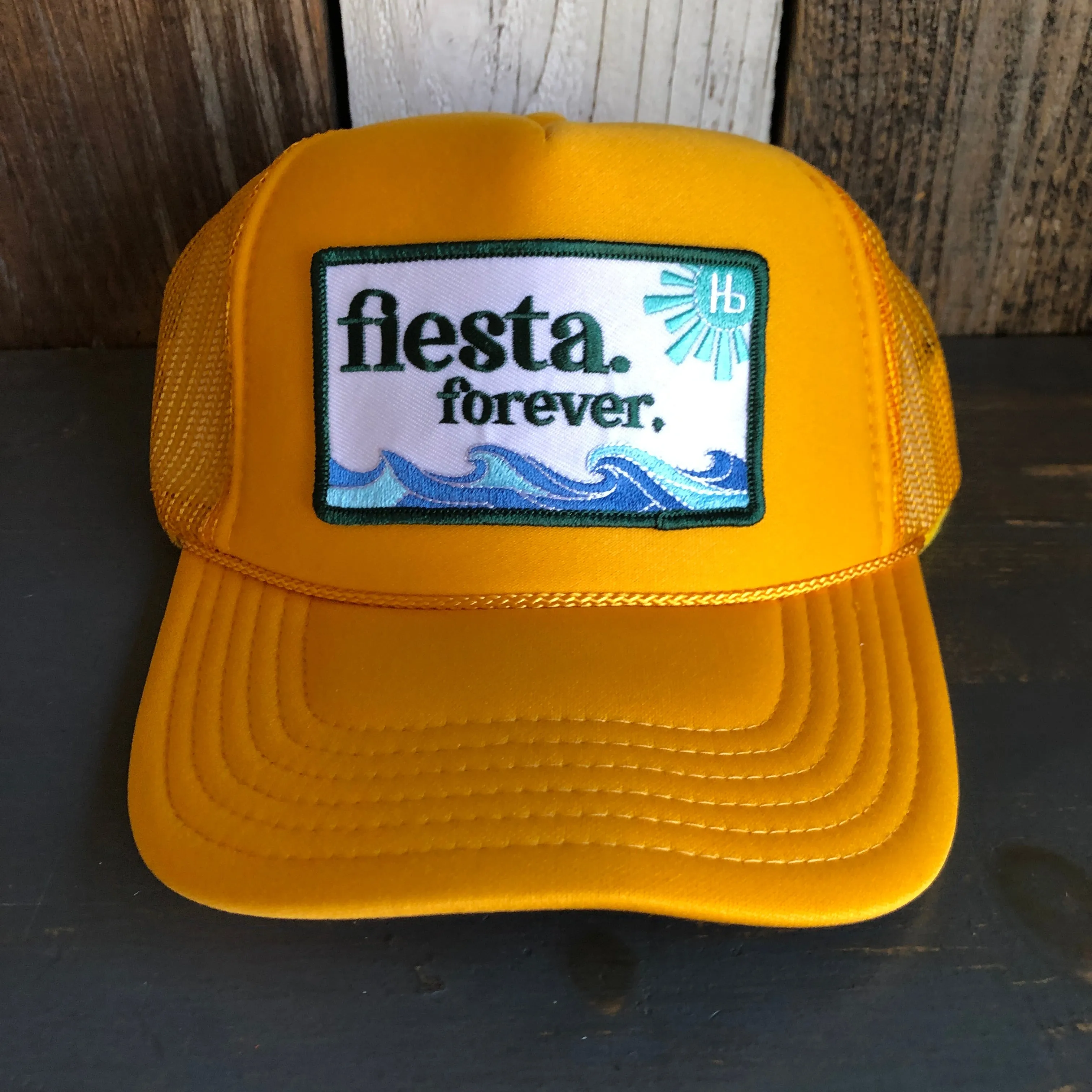 Hermosa Beach FIESTA FOREVER High Crown Trucker Hat - Gold