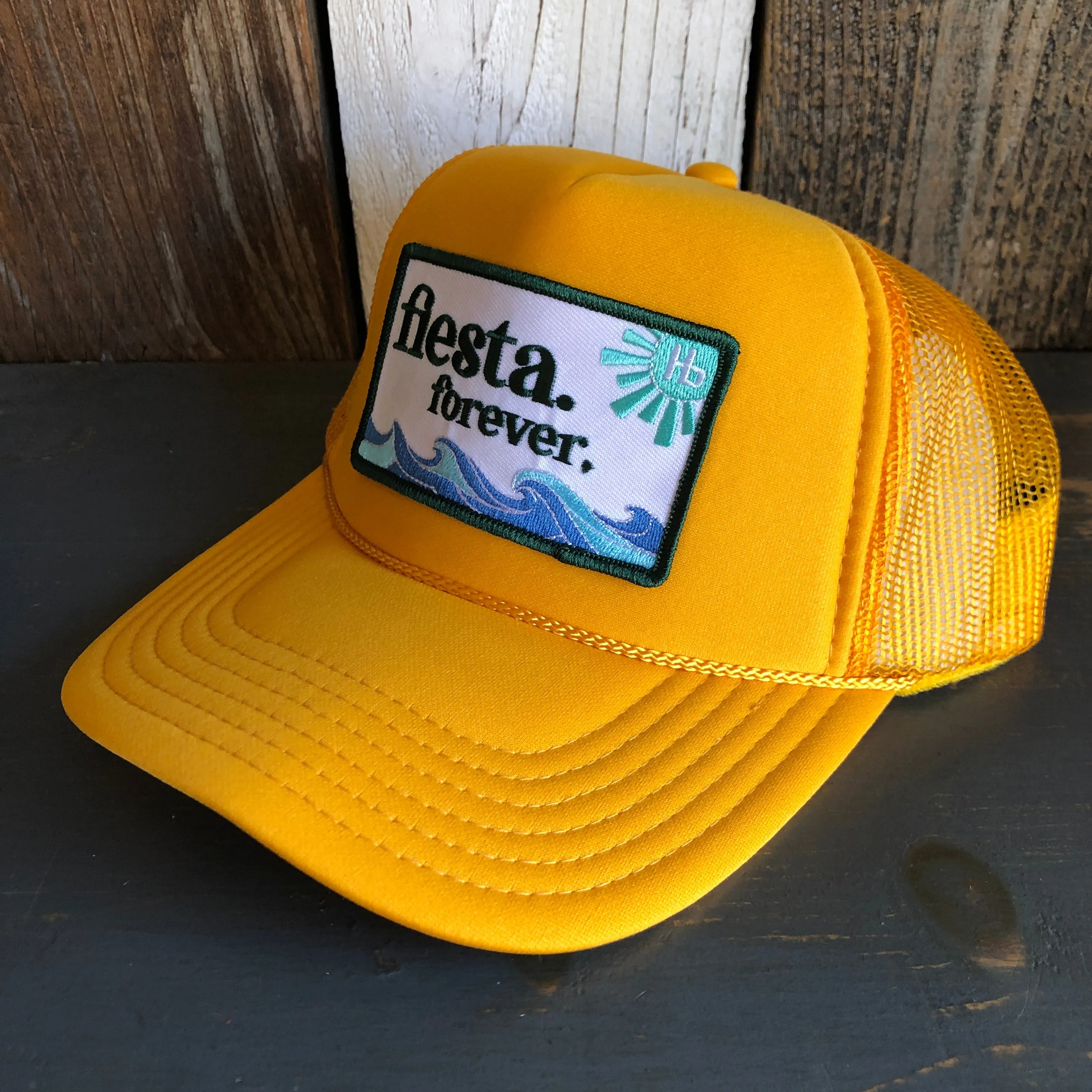 Hermosa Beach FIESTA FOREVER High Crown Trucker Hat - Gold