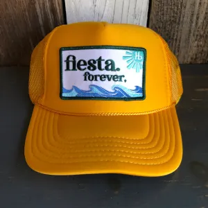 Hermosa Beach FIESTA FOREVER High Crown Trucker Hat - Gold