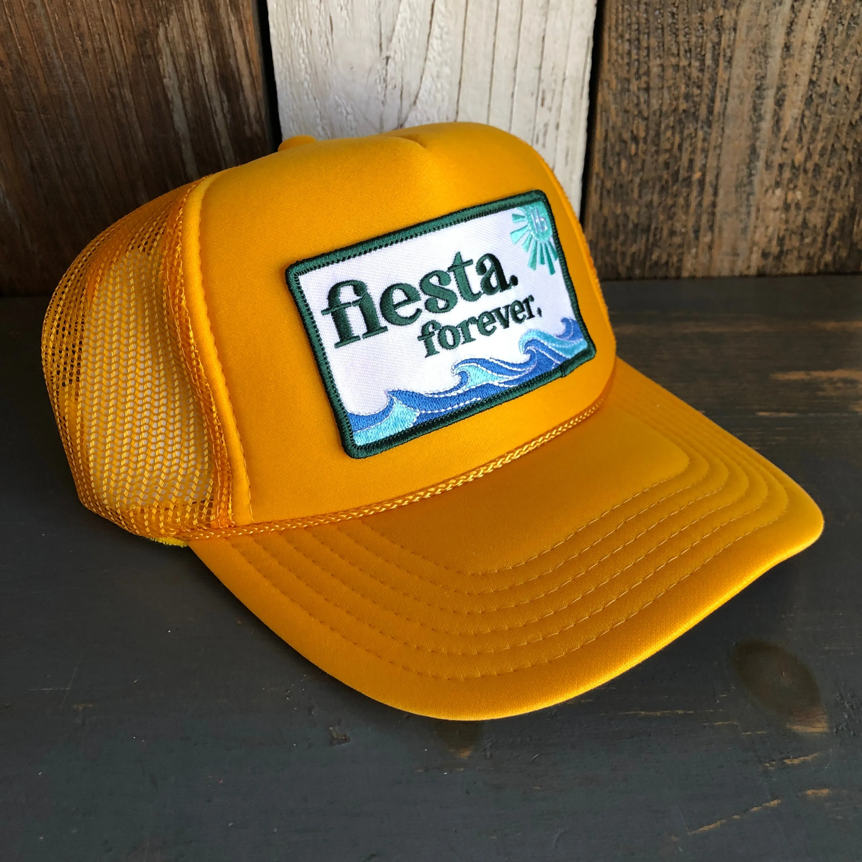 Hermosa Beach FIESTA FOREVER High Crown Trucker Hat - Gold