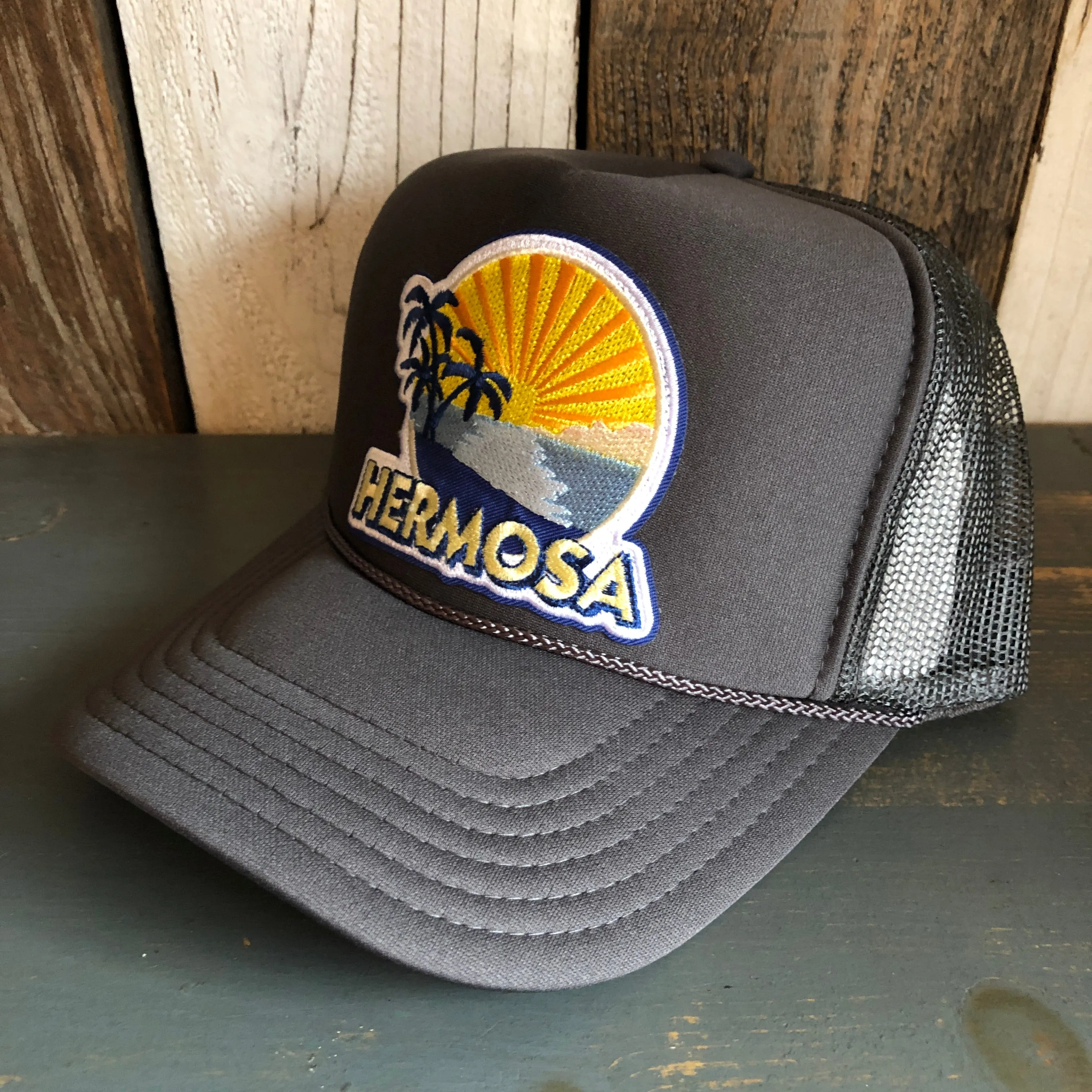 Hermosa Beach FIESTA High Crown Trucker Hat - Charcoal (Curved Brim)