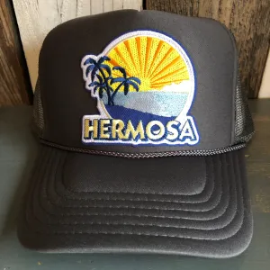 Hermosa Beach FIESTA High Crown Trucker Hat - Charcoal (Curved Brim)