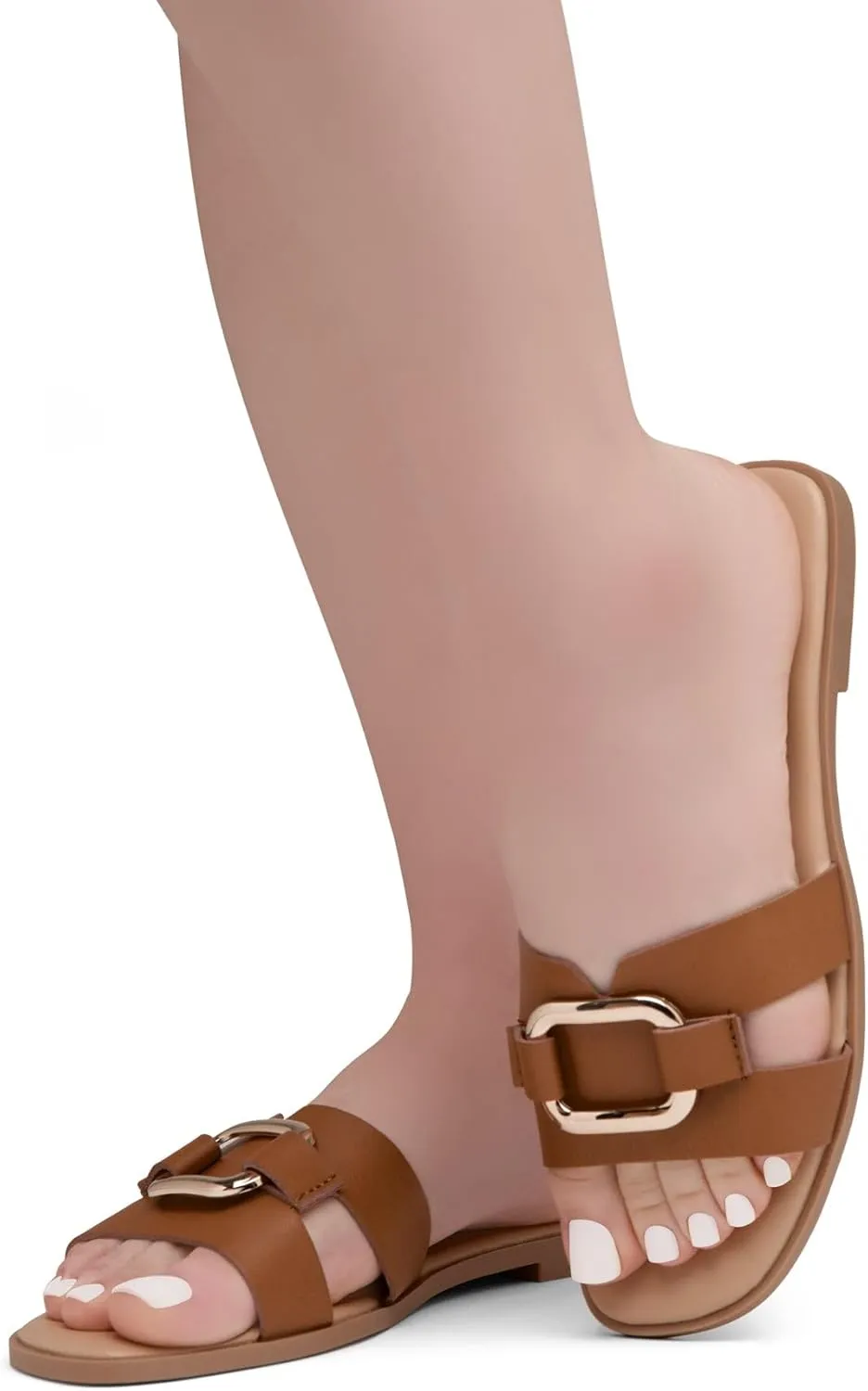 Herstyle Women's Flat Sandals 2025  Trendy Square Open Toe Slides with Metal Chain, Memory Foam Cushioned Footbed, Slip-On Fashion Slippers for Summer