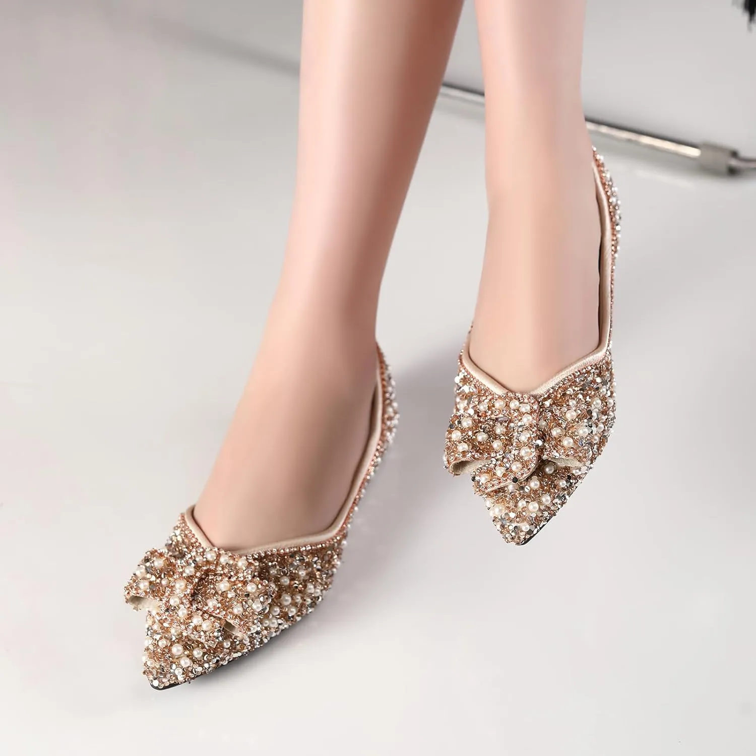 HROYL Women Rhinestone Flats Dressy Shoes Wedding Ballroom Party Evening Ballet Flats YSX-658-99