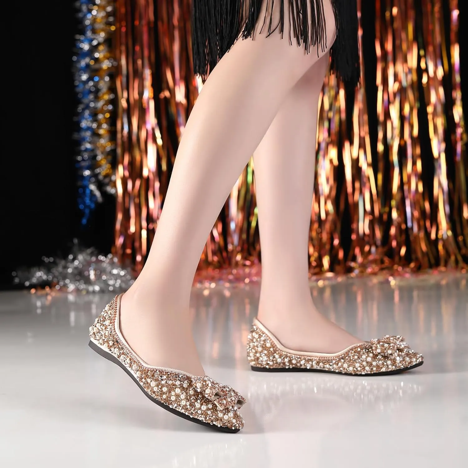 HROYL Women Rhinestone Flats Dressy Shoes Wedding Ballroom Party Evening Ballet Flats YSX-658-99