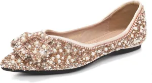 HROYL Women Rhinestone Flats Dressy Shoes Wedding Ballroom Party Evening Ballet Flats YSX-658-99