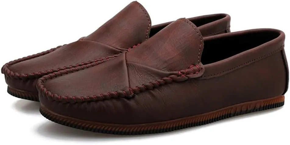 JIADELI Men's Loafers Vegan Leather Stitching Details Round Toe Rubber Sole Resistant Flat Heel Lightweight Party Casual Slip On (Color : Red, Size : 8)