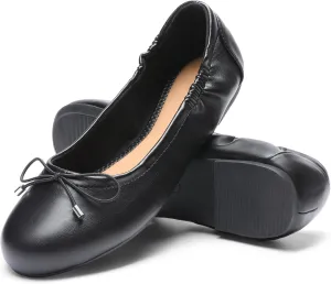 JustFab Womens Ballet Flats Shoes Foldable Round Toe Dress Shoes Comfortable Slip On Walking Flats Shoes Comfort Soft(Black,8)