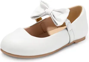 K KomForme Girls Ballet Flats Front Bow Elastic Strap Mary Jane Ballerina Slip On Princess School Dress Shoes (Toddler/Little Kid/Big Kid)