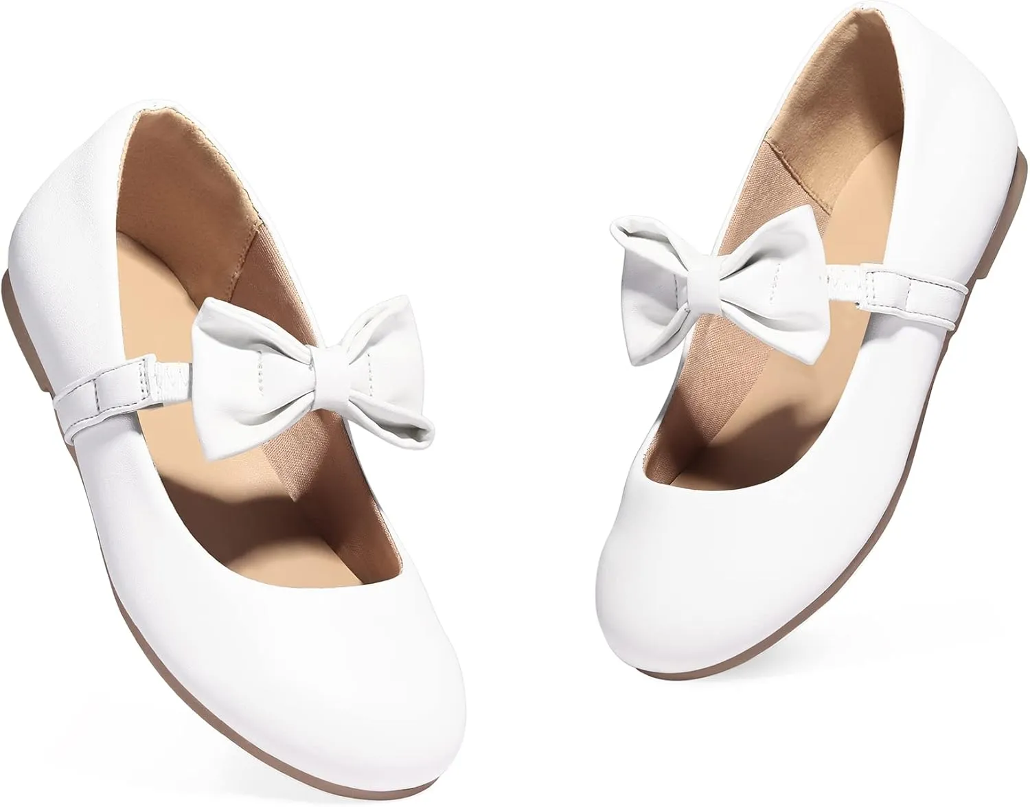 K KomForme Girls Ballet Flats Front Bow Elastic Strap Mary Jane Ballerina Slip On Princess School Dress Shoes (Toddler/Little Kid/Big Kid)