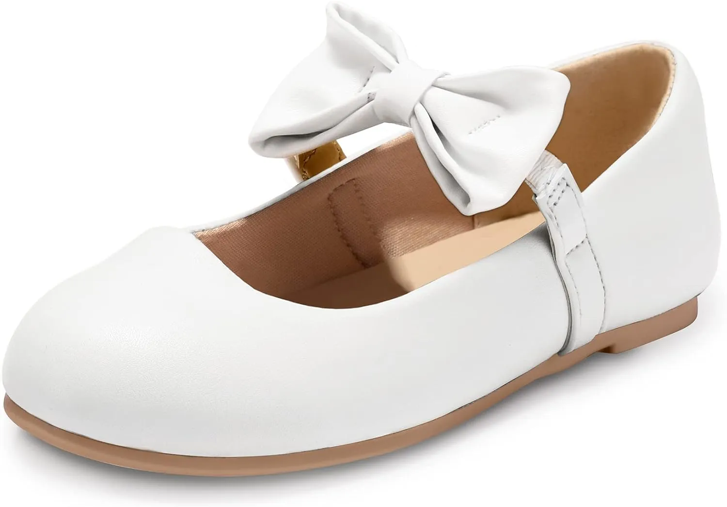 K KomForme Girls Ballet Flats Front Bow Elastic Strap Mary Jane Ballerina Slip On Princess School Dress Shoes (Toddler/Little Kid/Big Kid)