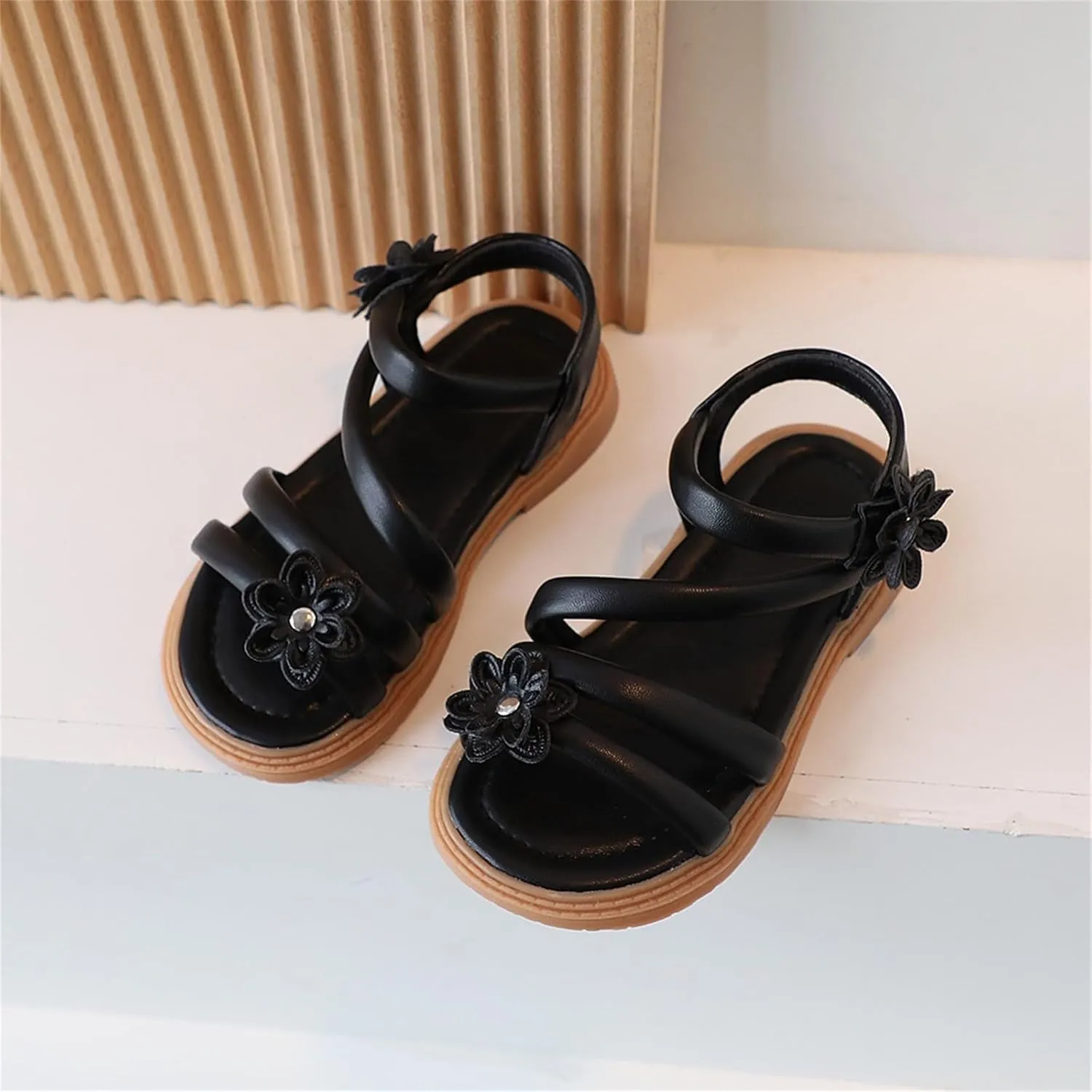 Kids Ballet Shoes Casual Open Toe Flower Design Light Weight Adjustable Straps Summer Toddler Girl Mary Jane Shoes