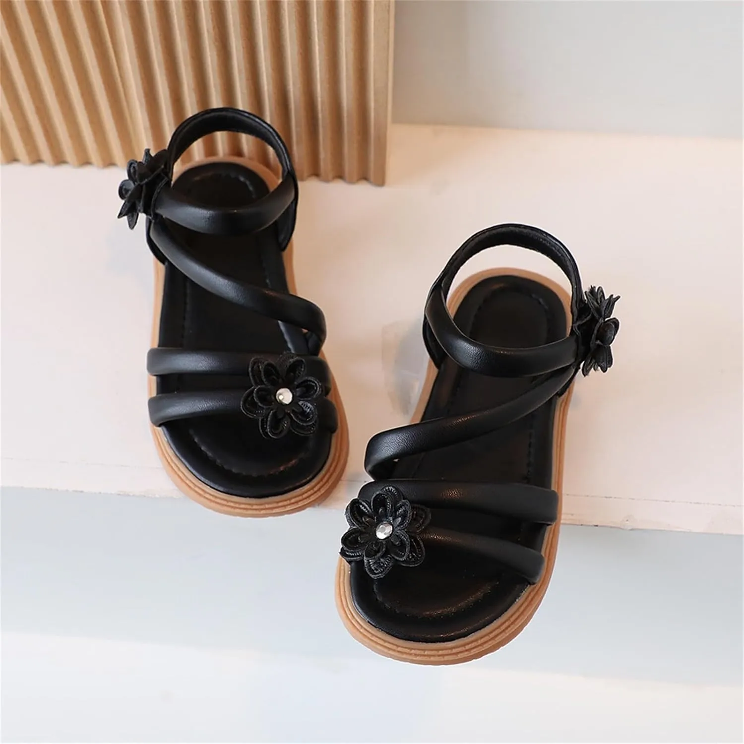 Kids Ballet Shoes Casual Open Toe Flower Design Light Weight Adjustable Straps Summer Toddler Girl Mary Jane Shoes