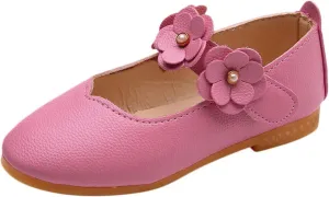 Kids Girls Mary Jane Ballerina Flats Toddler Bridesmaid Non-Slip Soft Slip On Flat Dress Shoes with Flower Strap