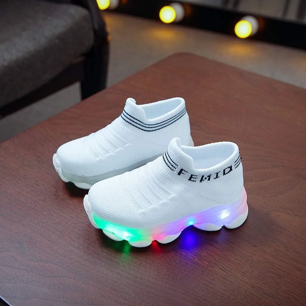 Kids Shoes Girls Children Baby Girls Boys LED Light Sneaker Letter Mesh Breathable Casual Sport Shoes 1-6 Years